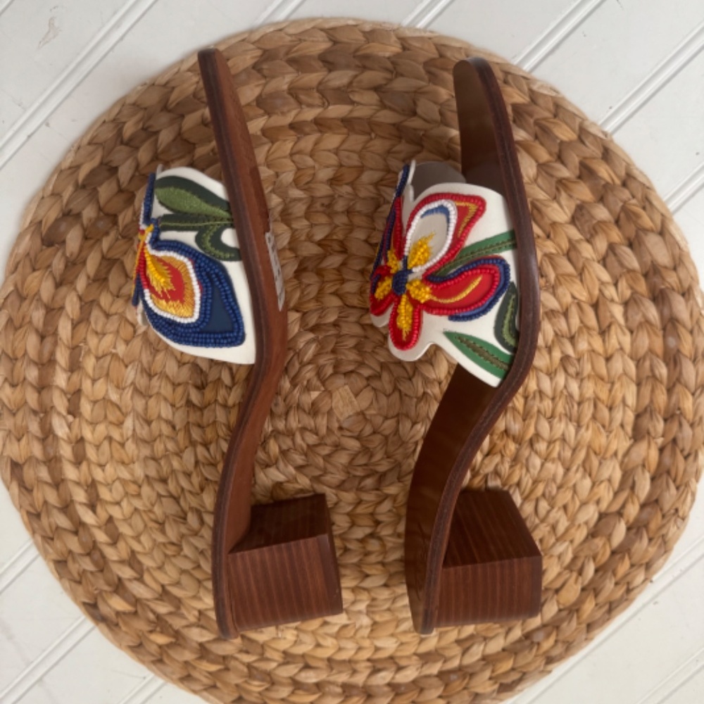 NWT Tory Burch Multicolor Beads Embroidered Leather Bianca Slides Sandals 10 - Picture 4 of 5